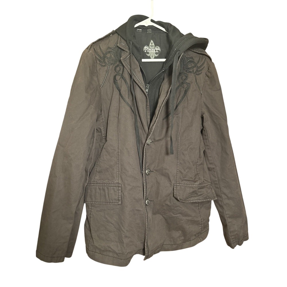 Roar Corduroy Blazer Jacket Men Medium Fray Distressed Detailed Lining Drk Brown